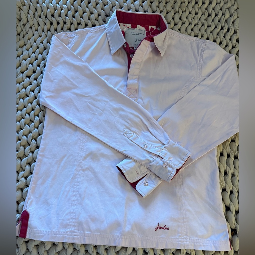 Joules Light Pink Long Sleeve Polo with Red Embroidery